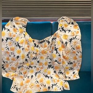 Zara Size Large Floral Puff Sleeve Blouse